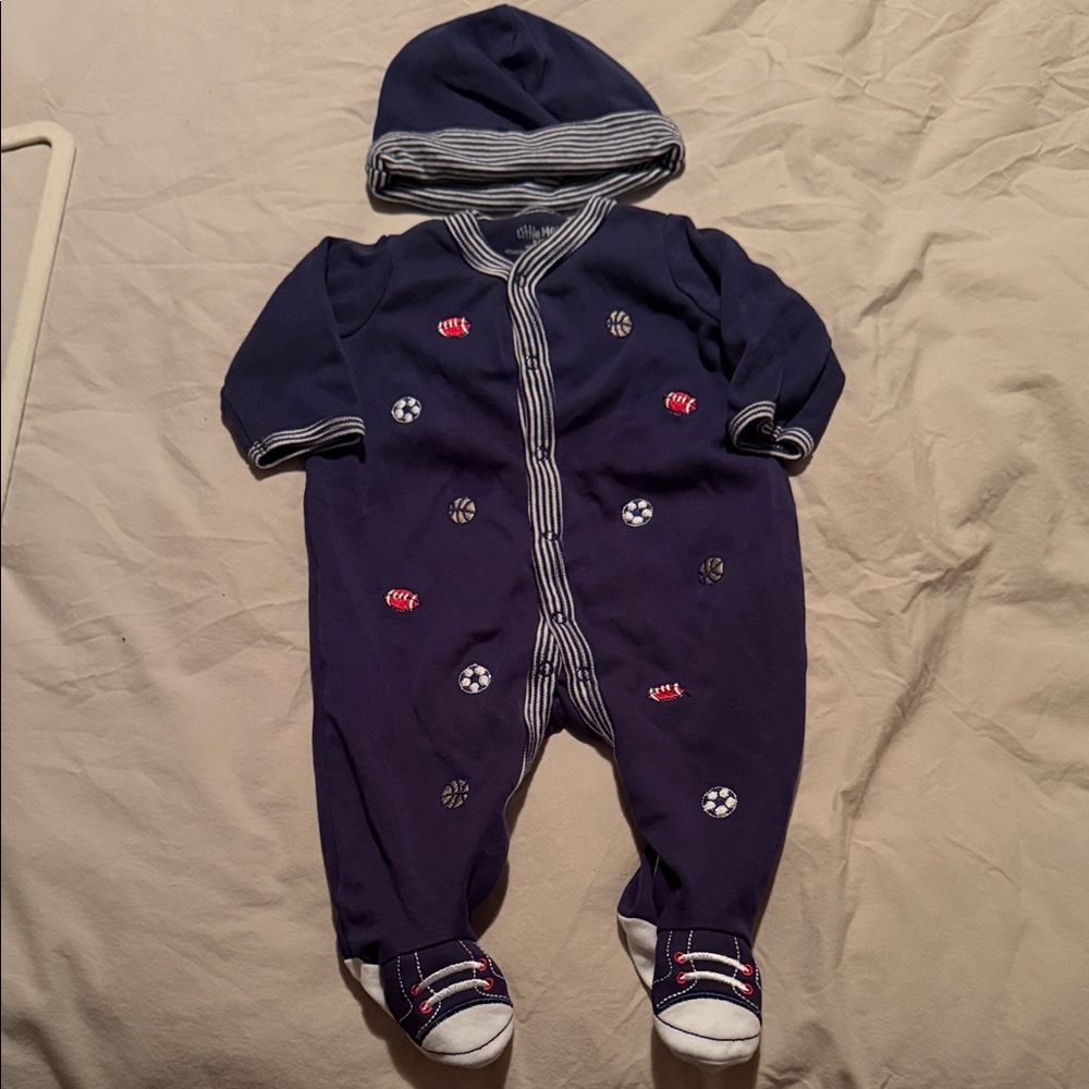 Little Me Navy One Piece with Embroidered Accents